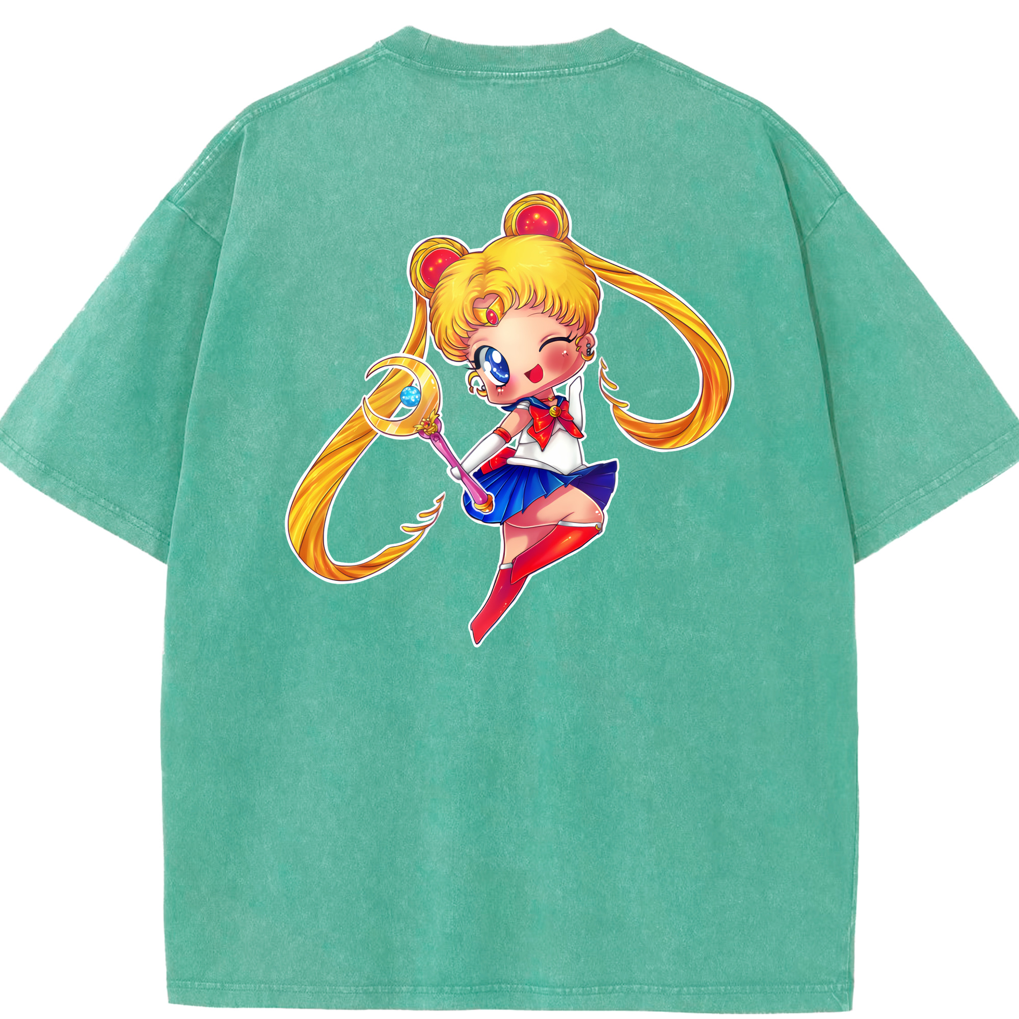 （画像用） 美少女戦士セーラームーン 月野 うさぎ つきの うさぎ Sailor Moon Tsukino Usagi 綿100% ヴィンテージ風 半袖Tシャツ（背面プリント）
